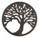 Vintage Rustic Tree Of Life Medallion Circle Cast Iron Tabletop Or Wall Trivet