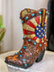 Rustic Western Cowboy American Flag Turquoise Rocks Boot Pen Holder Figurine