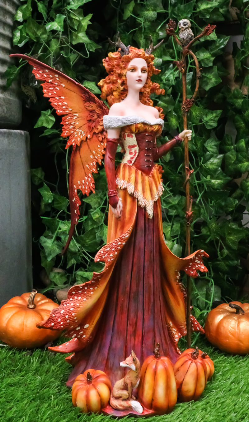 Ebros Amy Brown Pumpkin Queen Autumn Fairy Statue 17.5" Tall Fantasy Faery