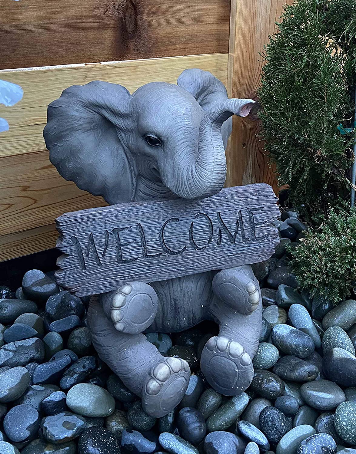 Safari Wildlife Adorable Elephant Pachy Welcome Sign Figurine Patio Decor Statue