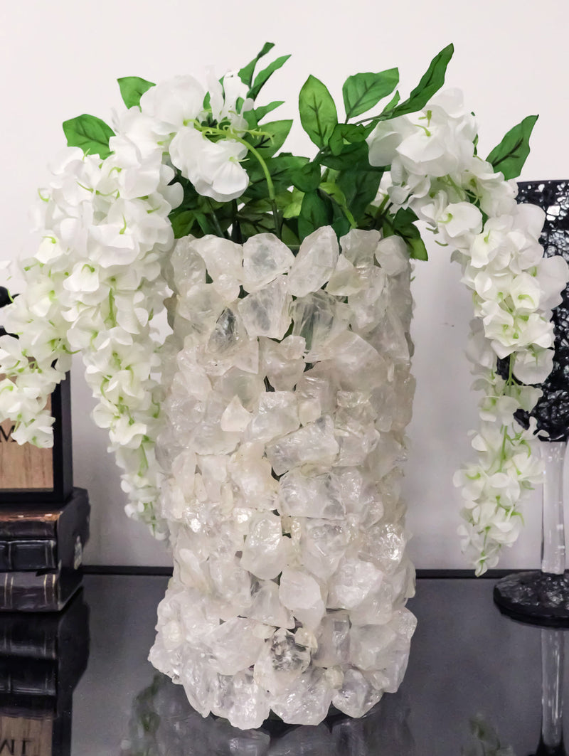 Pillar Quartz Crystal Mineral Stone Rocks Floral Vase Modern Accent Decor 12"H