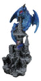 Small Blue Guardian Dragon Protecting Rhinestone Rock Crystal Castle Figurine