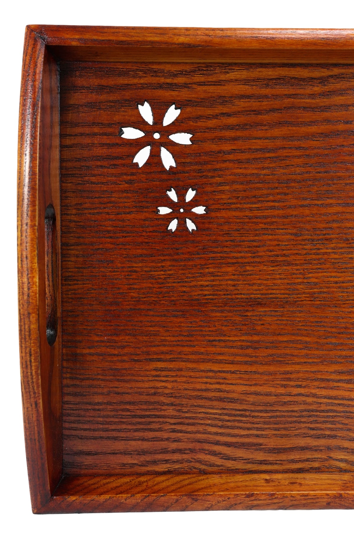 Floral Pattern Sturdy Solid Wood Food Tea Butler Tray Platter With Handles 16"X11"