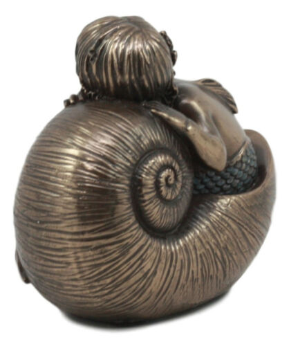 Merbaby Sleeping In Nautilus Shell Bed Figurine 3.5" Long Small Mermaid Baby Boy