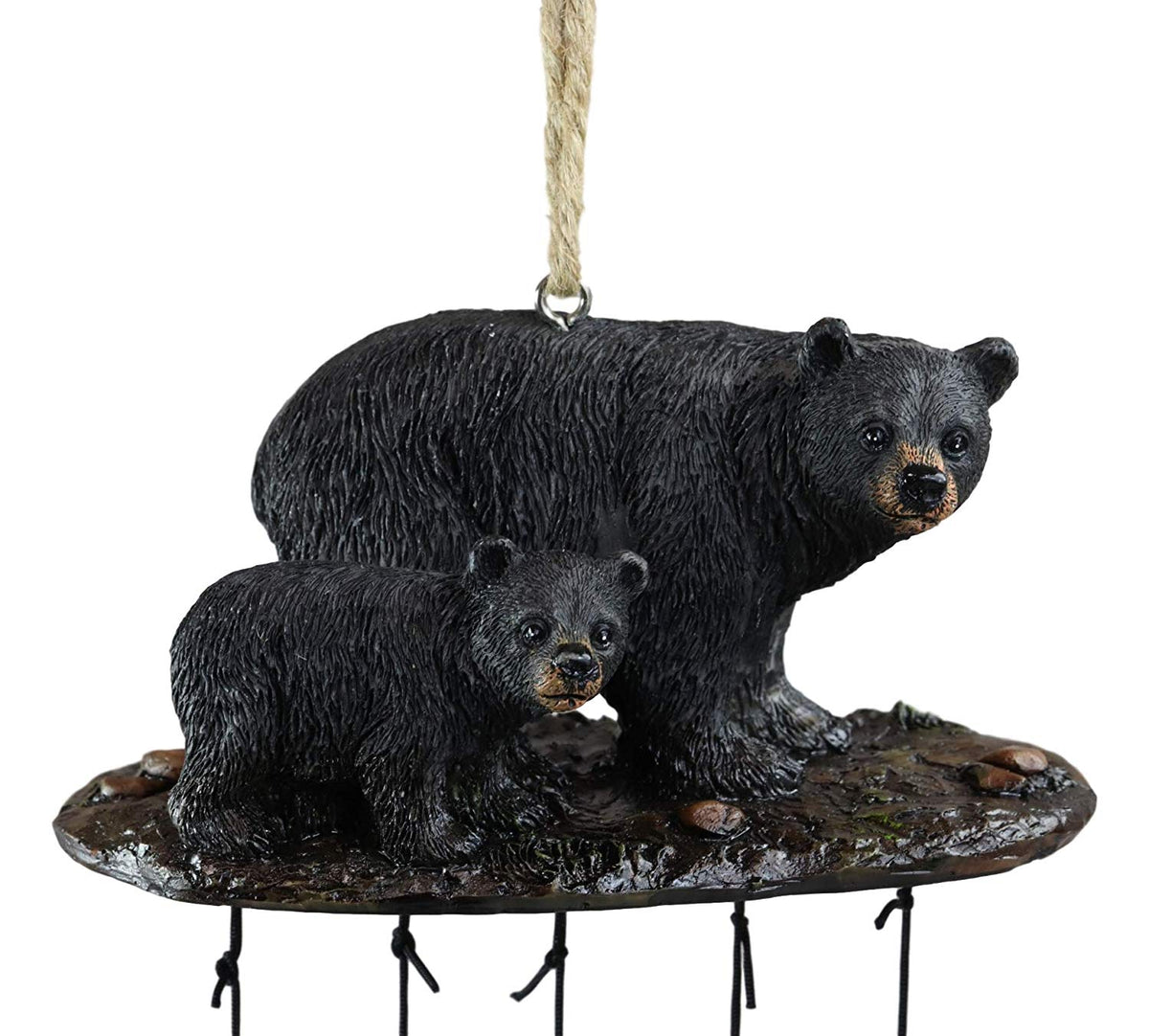 Ebros Gift Rustic Woodland Black Bear Mother and Cub Family Roaming The Forest Figurine Top Resonant Wind Chime with Pine Tree Ornaments Garden Patio Rustic Cabin Lodge Mountain River Home Accent