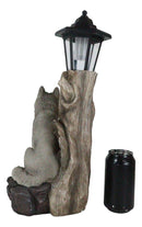 Woodlands Lone Gray Wolf Greetings Figurine Solar LED Light Lantern Welcome Lamp