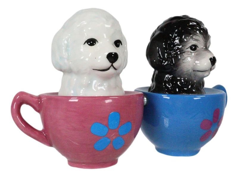 Aldorable Maltese Puppies in Tea Cup Salt and Pepper Shaker Set Cute Dog Puppy