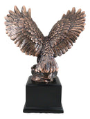 Aerial Majestic Bald Eagle On Rock Ledge Stretching Out Wings Figurine With Base