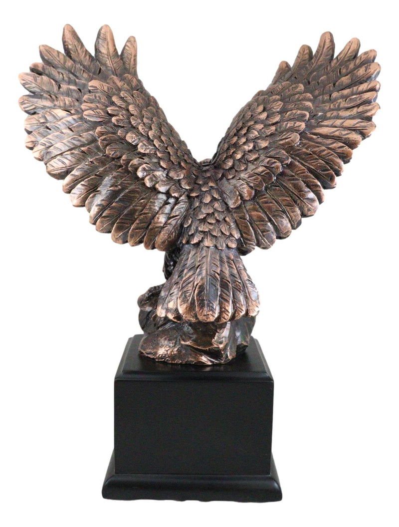Aerial Majestic Bald Eagle On Rock Ledge Stretching Out Wings Figurine With Base