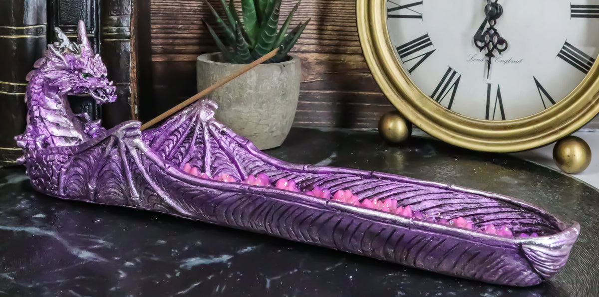 Ebros Magenta Sunset Dragon Guarding Pink Crystal River Incense Burner Holder