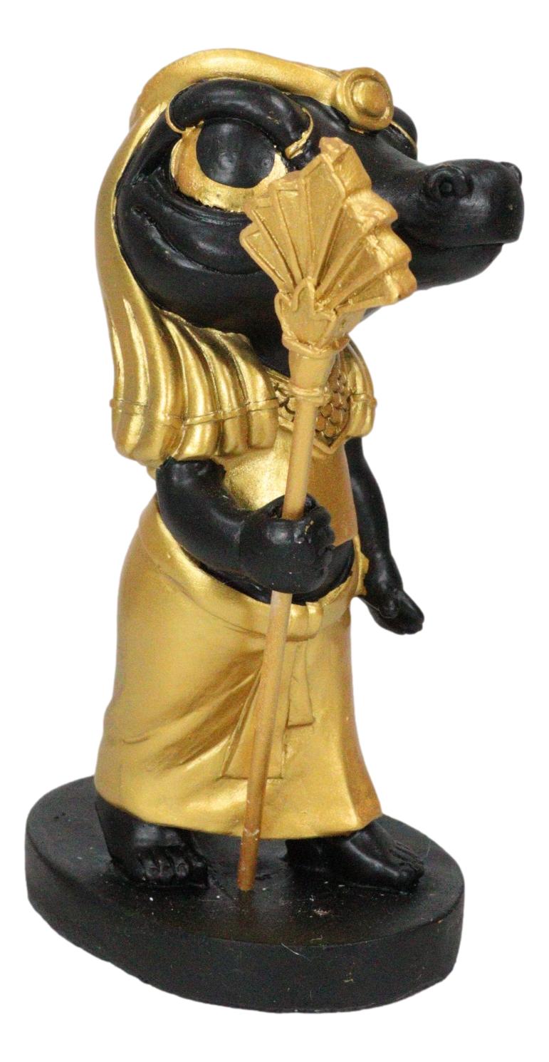Ancient Egyptian Nile River God Sobek Crocodile Figurine In Black And Gold