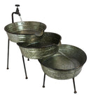 Galvanized Metal Rustic 3 Tier Basins Cascading Electric Water Fountain Feature