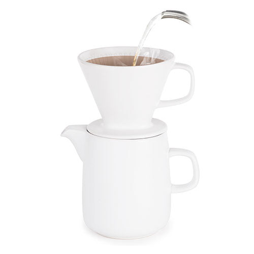 White Porcelain Coffee Maker Carafe Pot With Pour Over Dripper Filter Cup Set