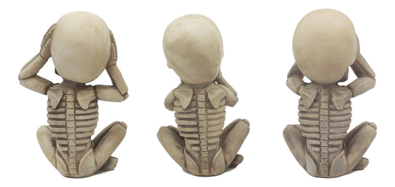 Ebros Gothic Whimsical See Hear Speak No Evil Baby Skeletons Statue Set Of 3