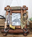 Rustic Western Cowboy Pistol Lantern Horseshoes Ropes Faux Wood Photo Frame 5X7