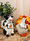 Holstein Cow and Hen Holding Steak & Roast Chicken Sign Salt Pepper Shakers Set