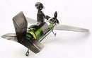 Leisure One Pilot Airplane Hand Made Metal Wine Bottle Holder Caddy Figurine