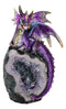 Space Purple Iridescent Dragon On Faux Geode Rock Quartz Crystal Cove Figurine