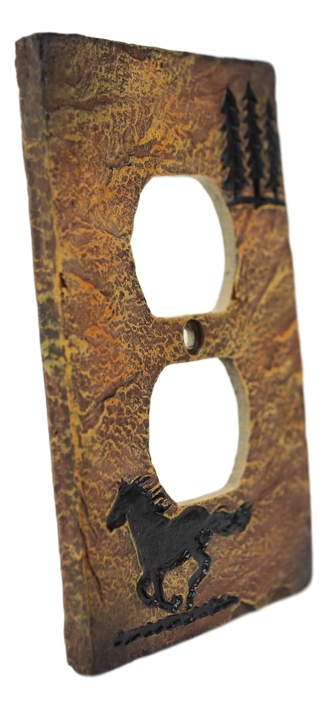 Set of 2 Western Horse Pine Trees Silhouette Wall Double Receptacle Outlet Plate