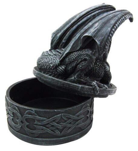 Celtic Knotwork Fantasy Fiery Dragon Guardian Round Decorative Trinket Box