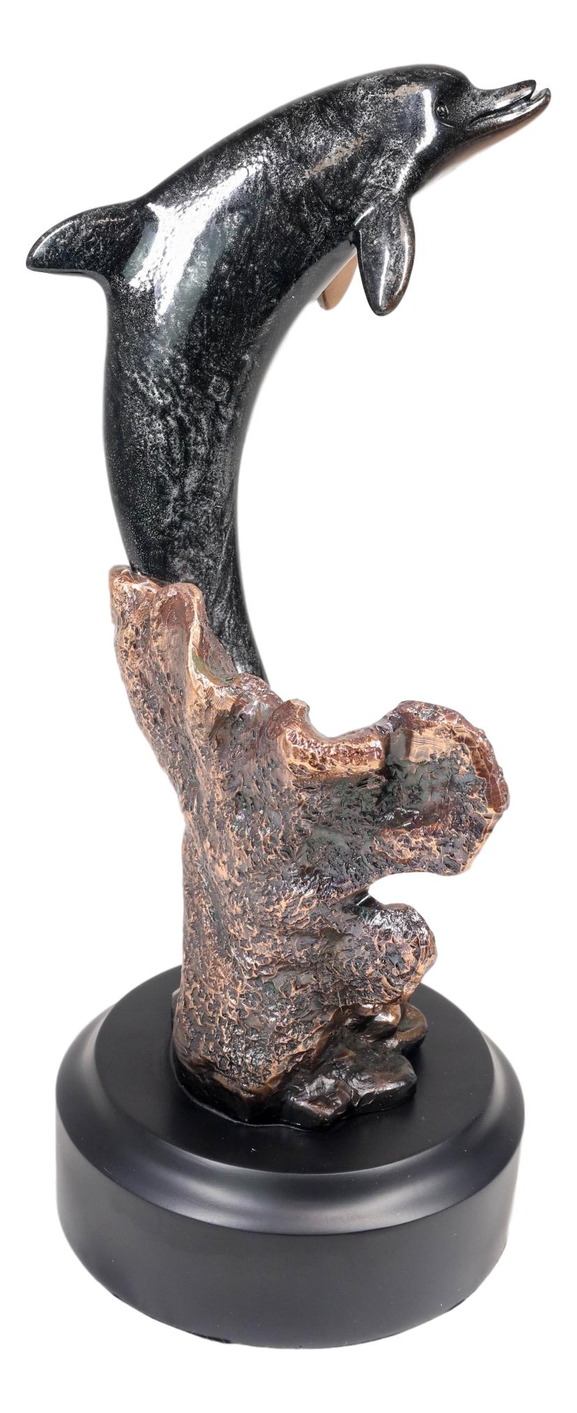 Marine Sea Dolphin Jumping Out Of Water Bronze Electroplated Resin Figurine - Ebros Gift