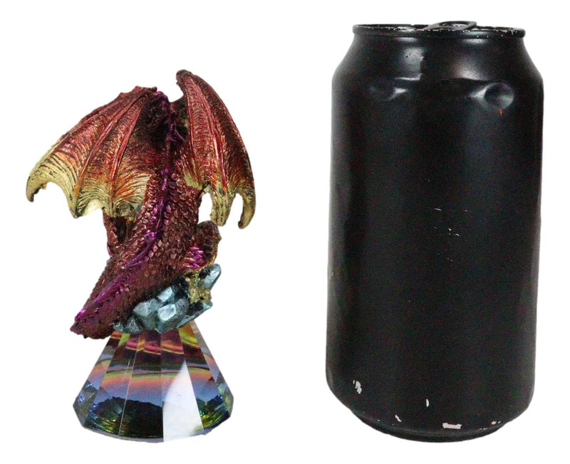 Red Iridescent Armored Rainbow Wyrmling Dragon On Faux Crystal Prism Figurine