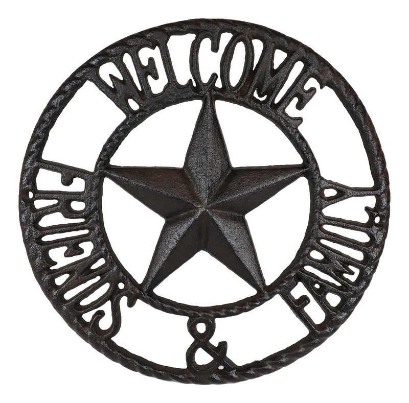Ebros 10" D Rustic Cast Iron Welcome Family & Friends Wall Sign Western Star Circle