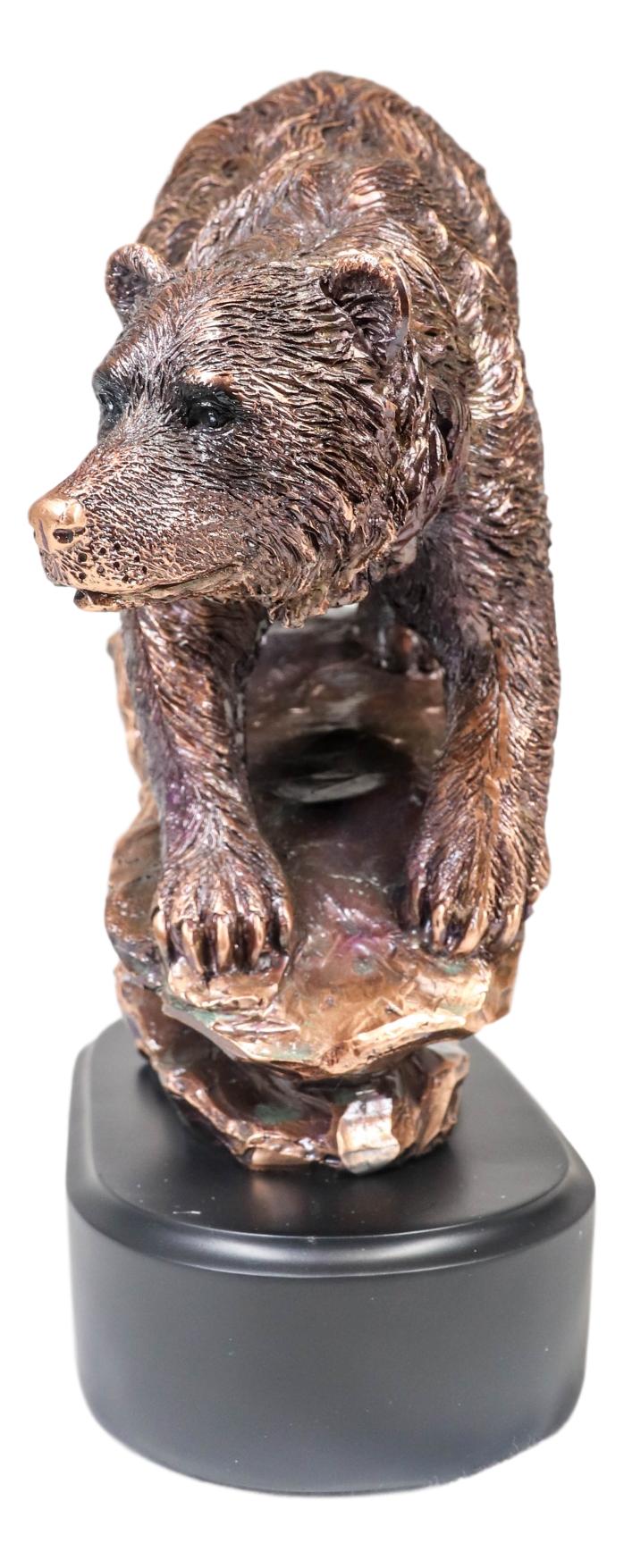 Wildlife Large Grizzly Bear Going Down Hill Bronze Electroplated Resin Figurine - Ebros Gift