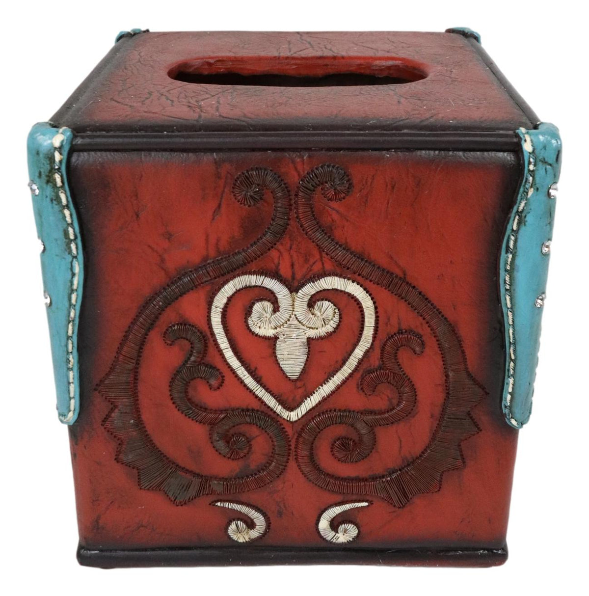 Western Cowgirl Red Valentines Love Heart Lace Scrollwork Tissue Box Cover Decor
