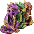 Ebros Metallic Three Wise Baby Dragon Set See Hear Speak No Evil Statue 3.5"H