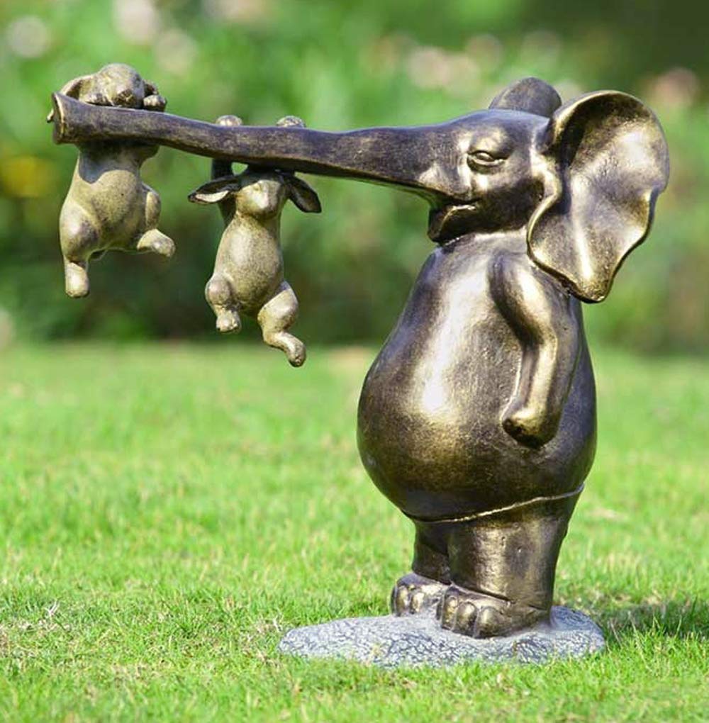 Ebros Aluminum Elephant With Two Playful Rabbits Hanging On Its Trunk ...