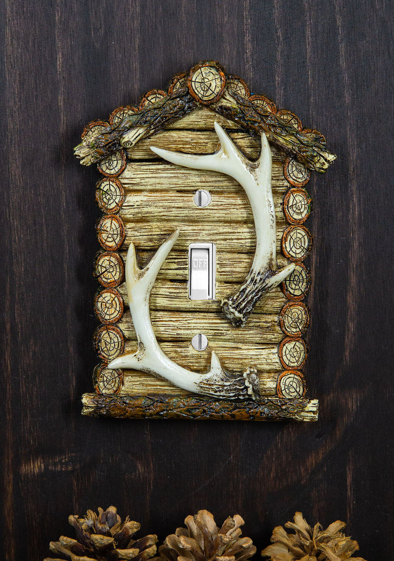 Pack of 2 Rustic Log Cabin Deer Antlers Single Toggle Switch Wall Outlet Plate