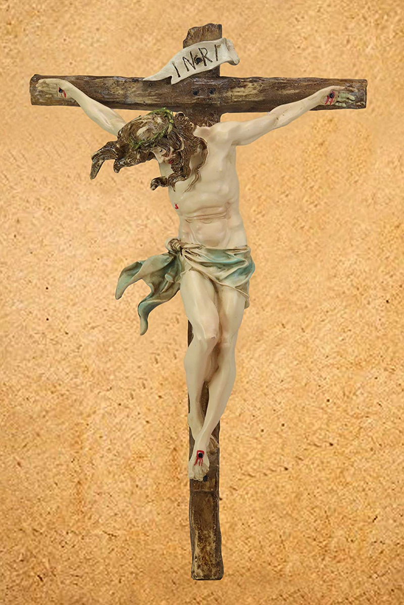 Ebros Large Jesus Christ at Calvary Crucifix INRI Wall Cross Hanging Plaque 20"H