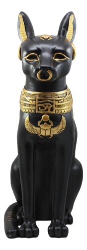 Ebros Large Egyptian Sitting Cat Bastet Statue In Black And Gold Finish 20"Tall