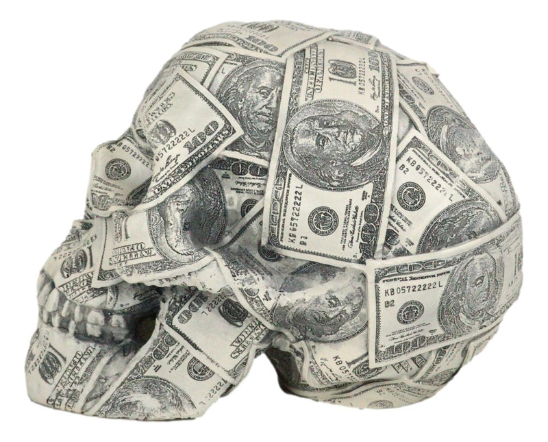 Fortune Lottery Benjamin Franklins Bank C-Note Money Bill Prints Skull Figurine