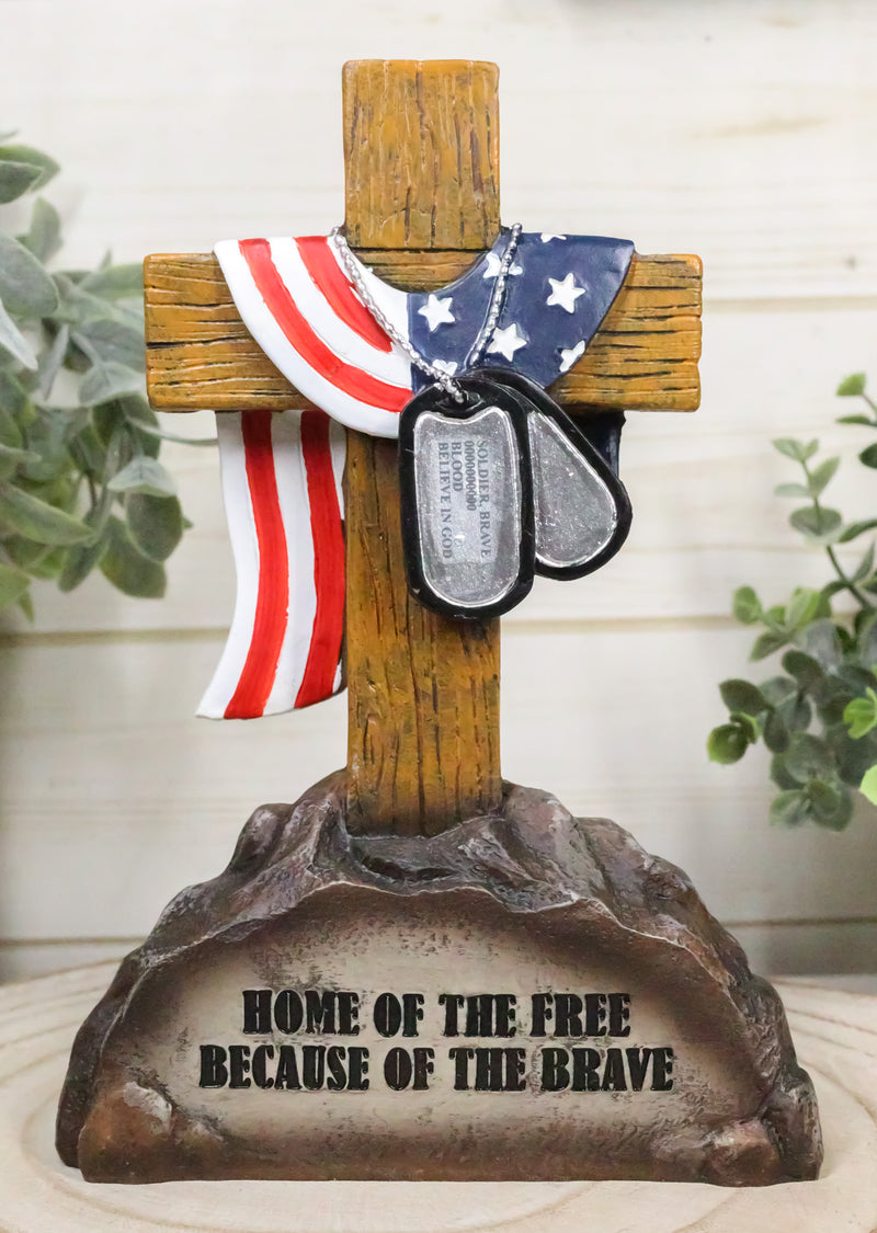 Ebros Patriotic Fallen Soldiers Memorial Cross With American Flag And Dog Tags Statue