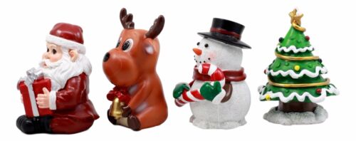 Merry Christmas Santa Reindeer Snowman And Christmas Tree Figurine Set 4"H Jolly