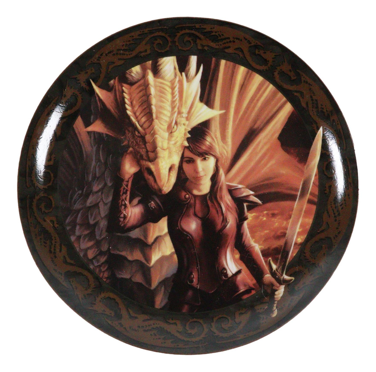 Set Of 4 Fantasy Warrior Maidens With Magic Rune Dragons Dessert Salad Plates