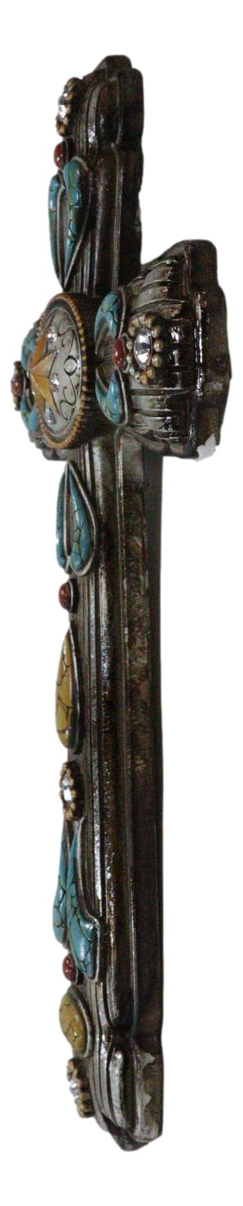 Rustic Southwestern Turquoise Ornate Patterns Western Star Concho Wall Cross