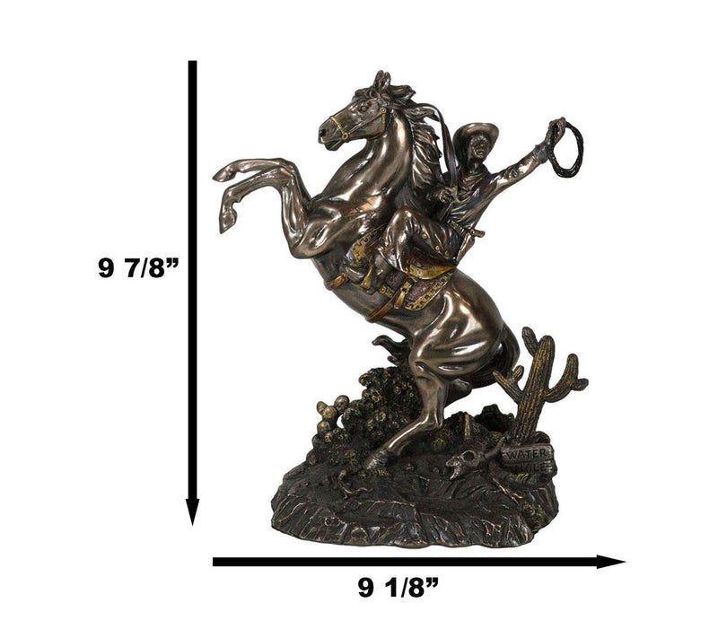 Rustic Western Desert Rodeo Cowboy On Rearing Horse With Lasso Ropes Figurine
