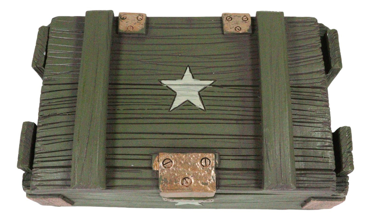 Patriotic Military Style Ammo Crate Utility Faux Wood Decorative Box Figurine