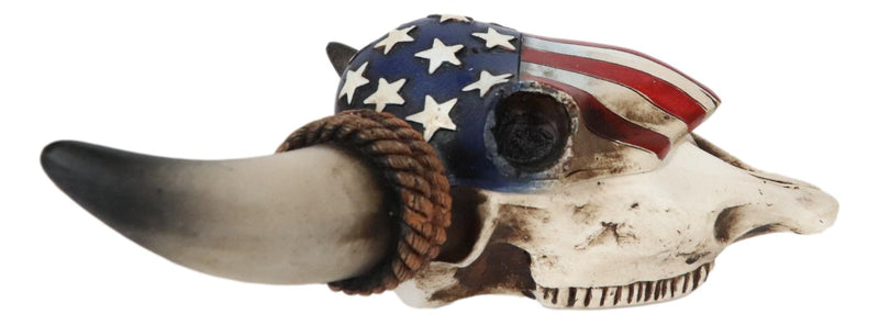 Western Rustic Patriotic USA Flag Steer Bull Cow Skull Decorative Trinket Box