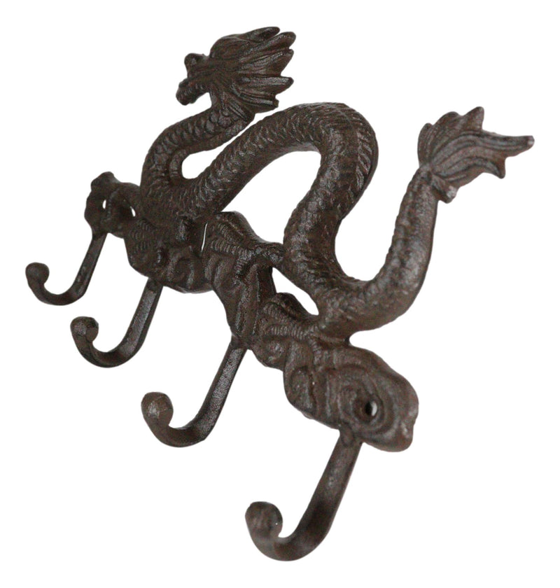 Cast Iron Rustic Chinese Dragon King 4-Pegs Wall Keys Leash Coat Hook Decor