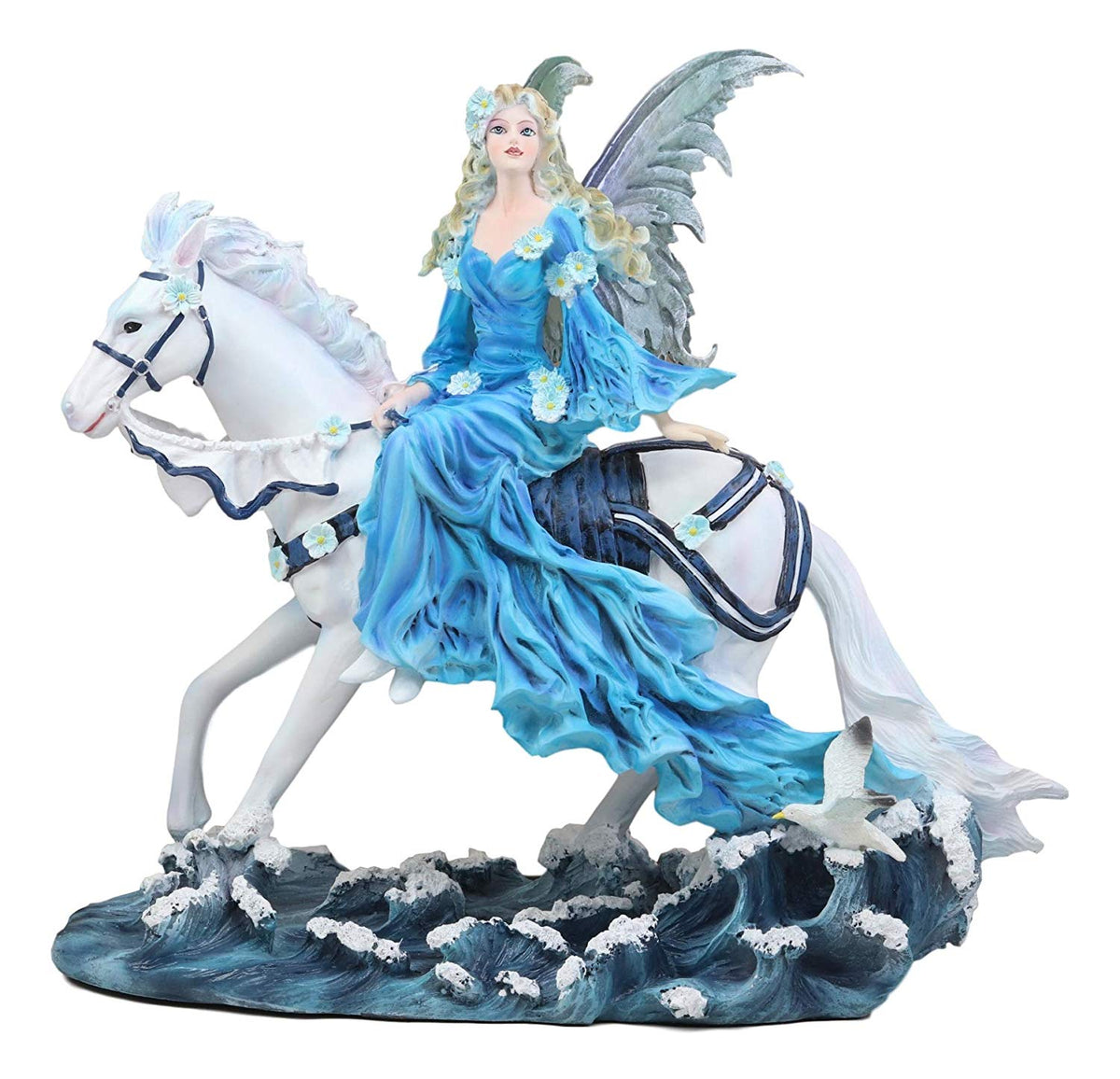 Ebros Ocean Rider Large Water Elemental Euphoria Fairy On White Horse Statue 11.75" Long by Nene Thomas Decorative Mythical Fantasy Figurine FAE Garden Fairies Nymphs Pixies Collectible Sculpture