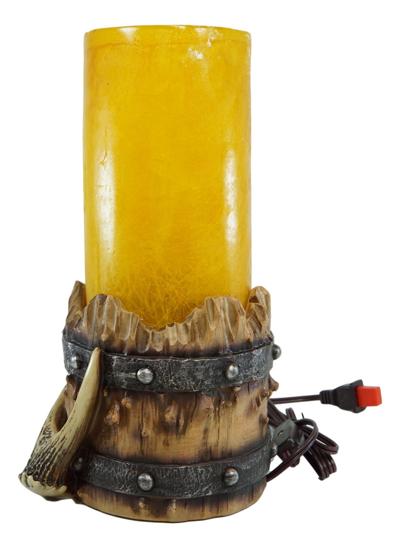 Western Stag Deer Antler With Country Barrel Hurricane Night Light Figurine