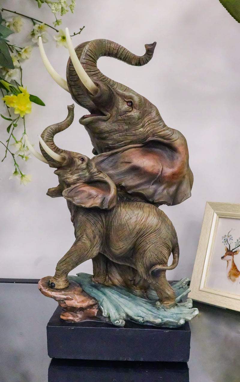Ebros 15"H Safari Jungle Elephant With Trunk Up Bust Statue On Pedestal Base