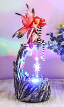 Ebros Gift Beautiful Jester Fairy Magenta On Cave Ledge With Crystal LED Night Light Figurine