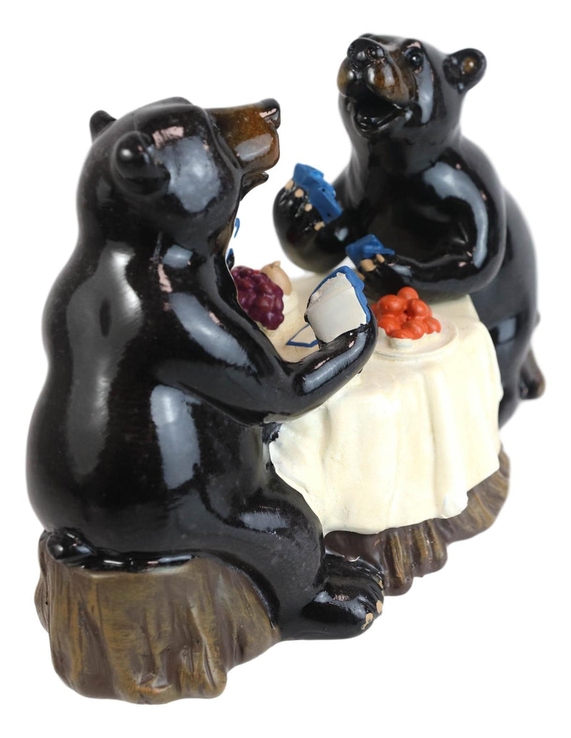 Western Rustic Black Bear Couple Enjoying Romantic Dinner In The Woods Figurine