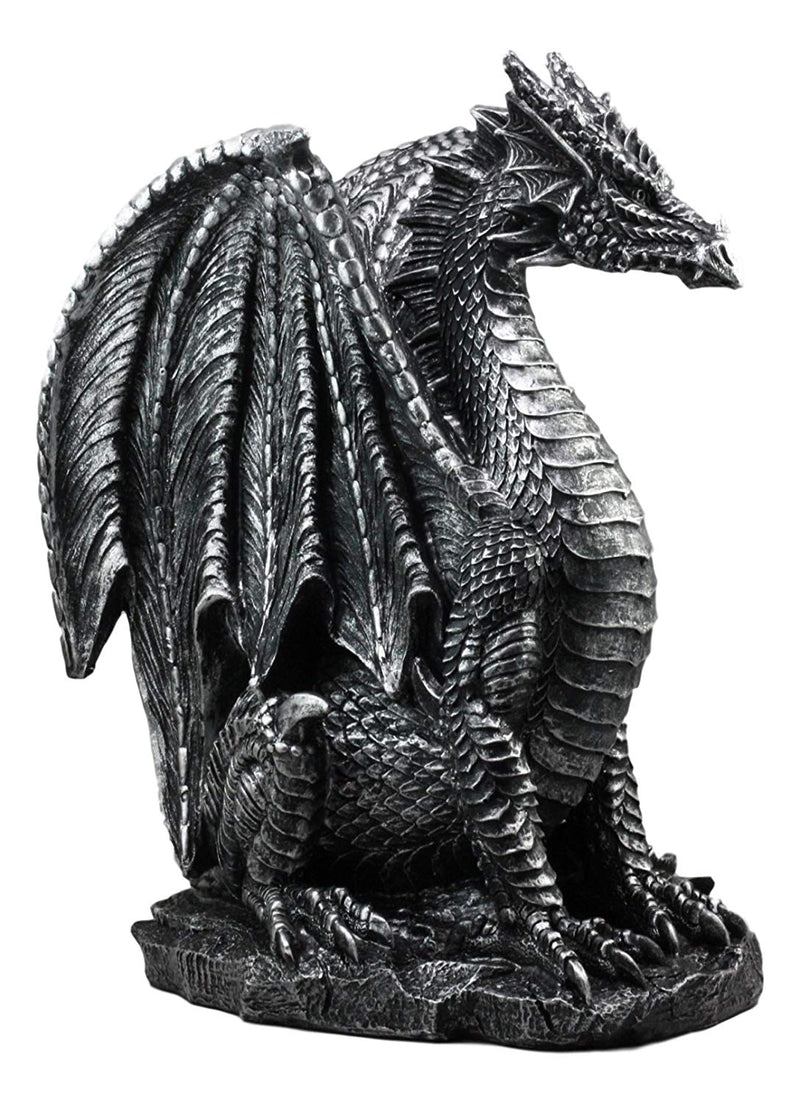 Large Medieval Sentry Abraxas Fantasy Black Dragon On Guard Statue 18"Tall Decor