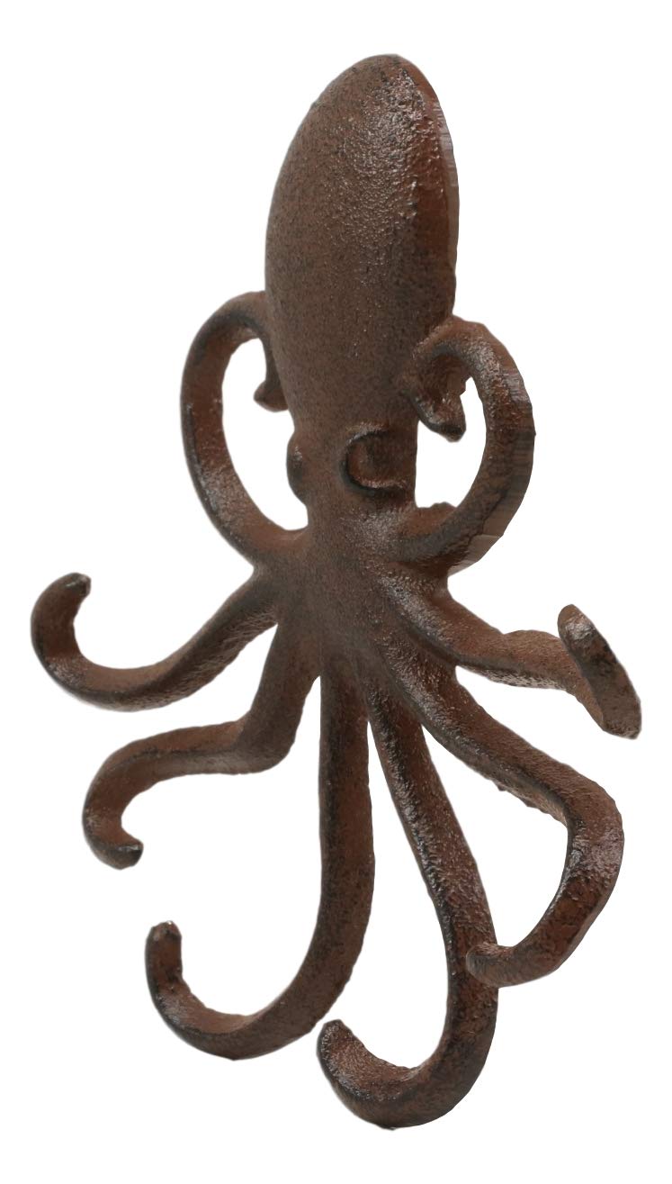 6.5"H Cast Iron Nautical Sea Octopus Wall Hook Cthulhu Kraken In Rustic Bronze - Ebros Gift